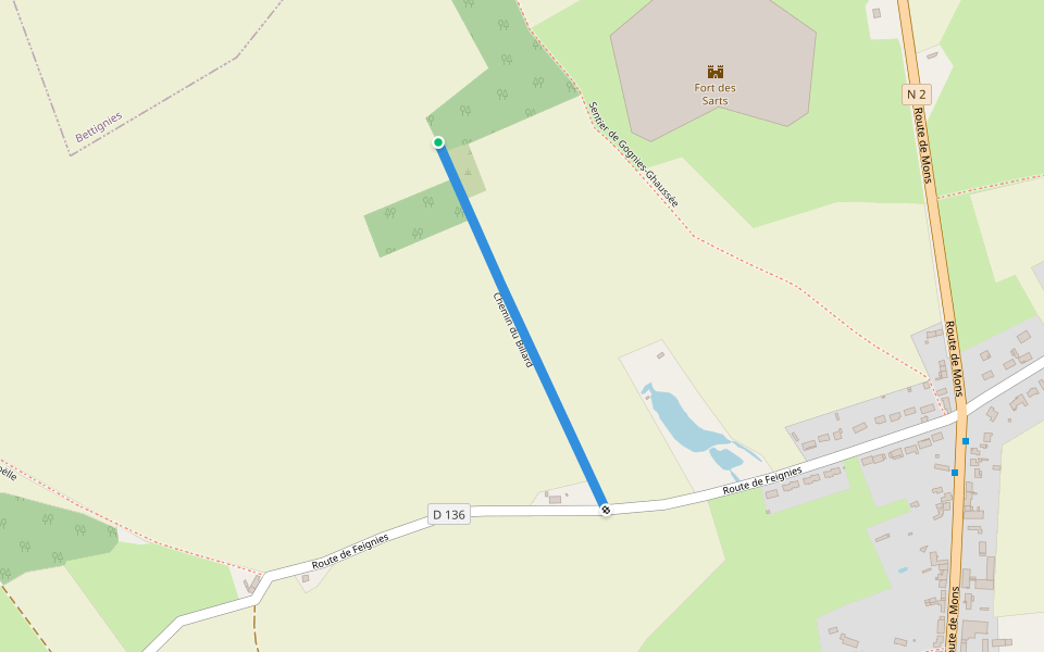 Chemin du Billard walking route map in Mairieux