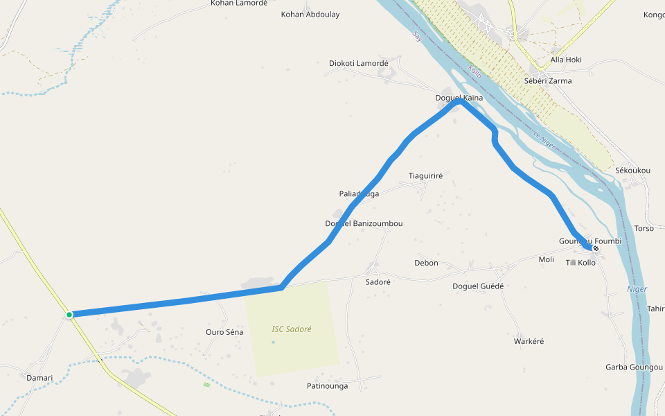 Voie vers Cité de l'inovation walking route map in Damari