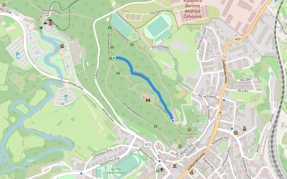 Razgledna pot walking route map in Postojna