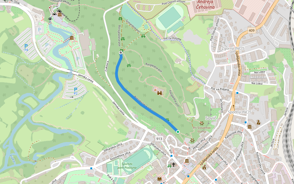 Borojevičeva pot walking route map in Postojna