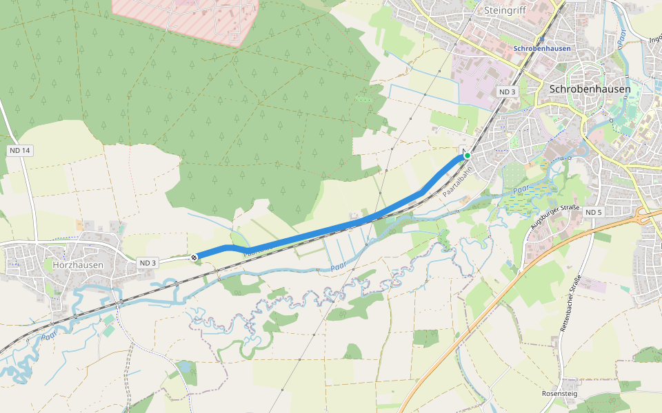 Hörzhausener Straße walking route map in Schrobenhausen