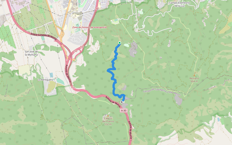 Cola del Caballo walking route map in Murcia