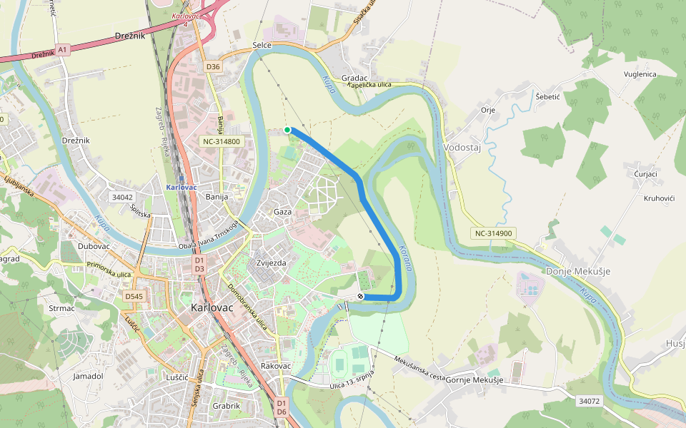 Šetnica prof. Vladimira Peršina walking route map in Karlovac