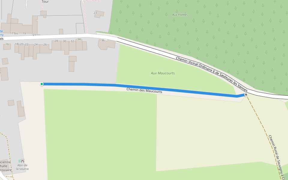 Chemin des Maucourts walking route map in Sauvigny