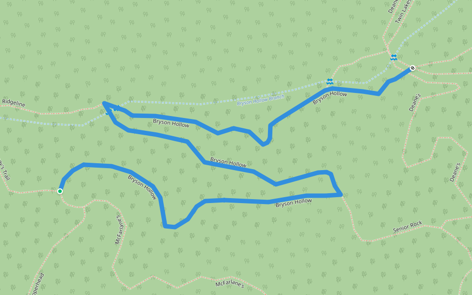 Bryson Hollow walking route map in Dyke
