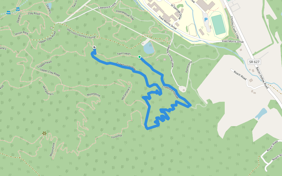 Crawford Hollow walking route map in Dyke