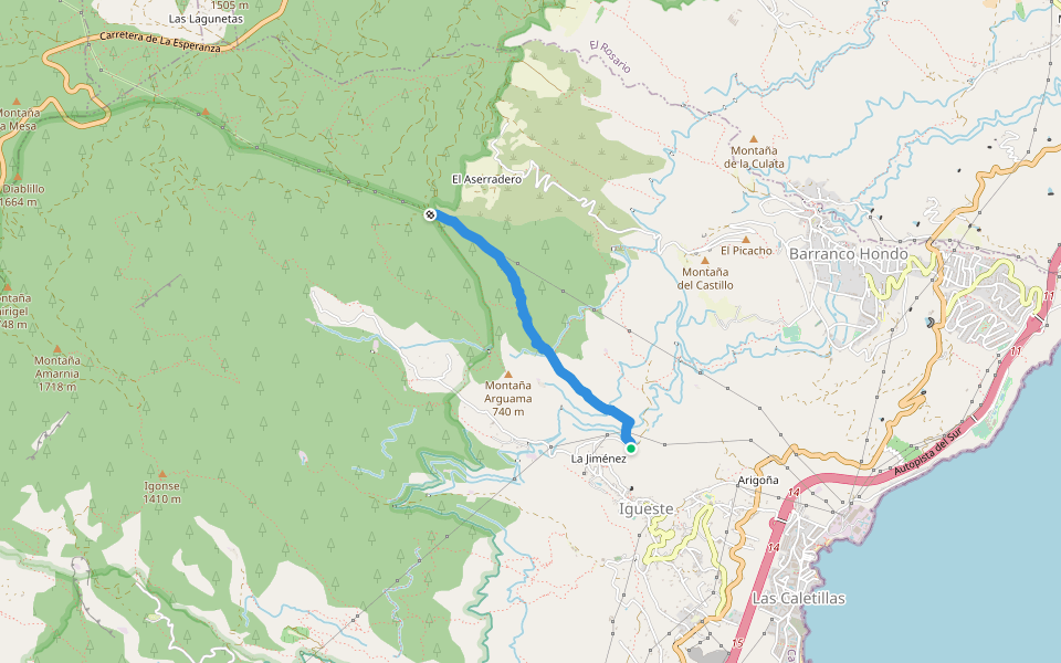 Camino Lomo de la Barca walking route map in Igueste de Candelaria