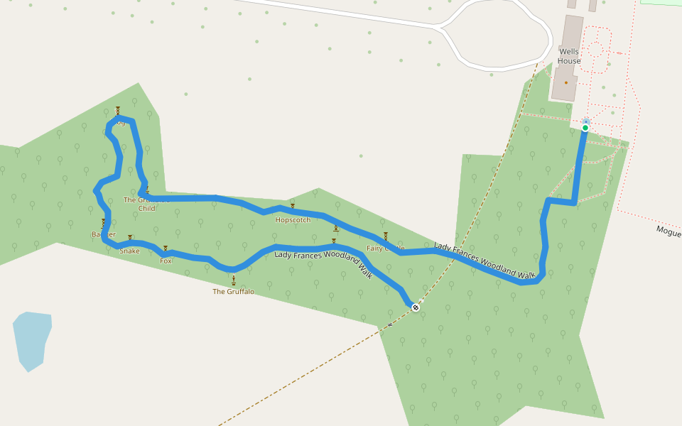 Lady Frances Woodland Walk walking route map in Wells Hill