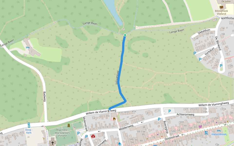IJsbaanpad walking route map in Oost-Vlieland