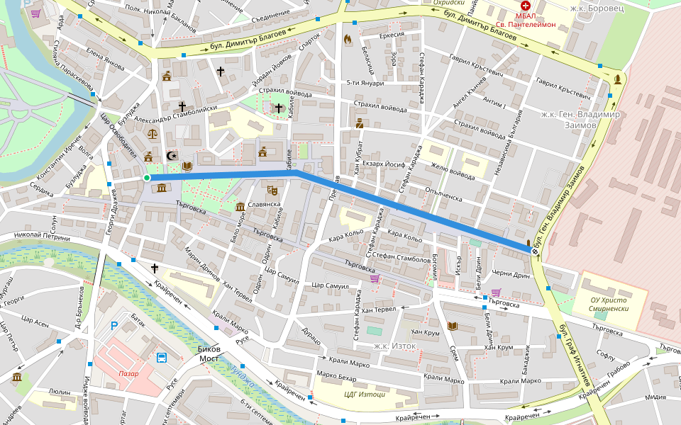 Георги С. Раковски walking route map in Yambol