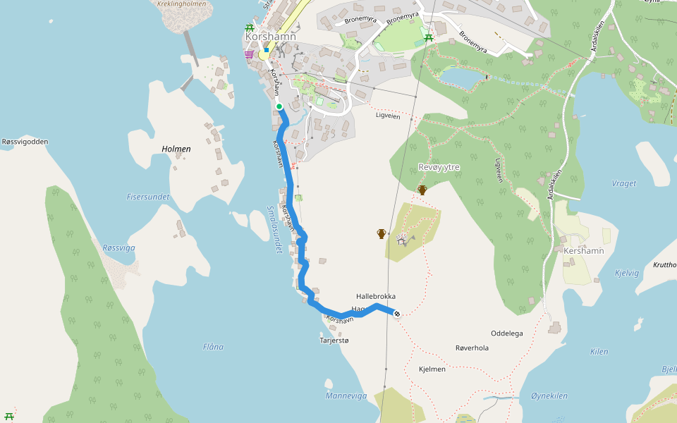 Korshavn walking route map in Korshavn