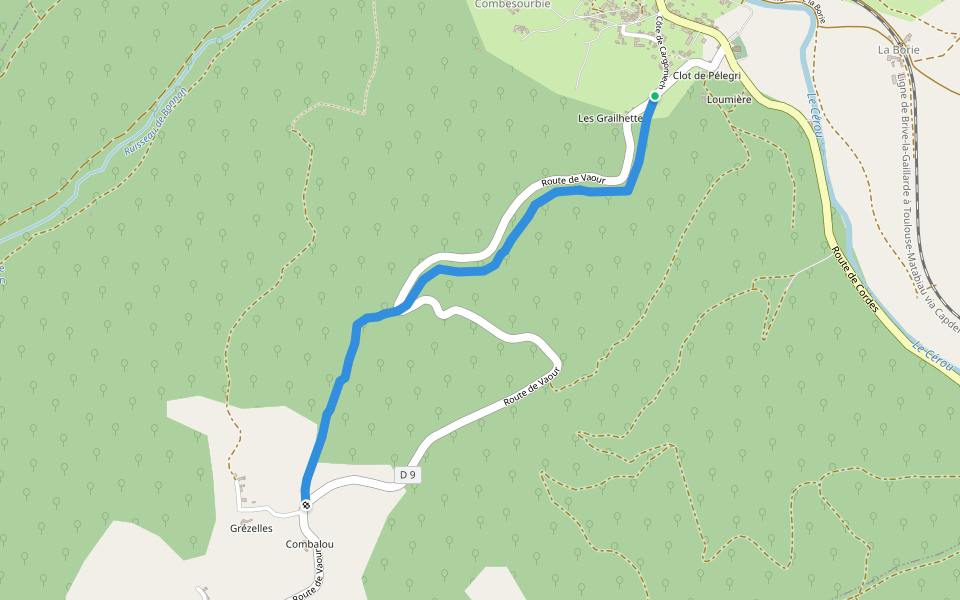 Chemin de Grézelles walking route map in Milhars