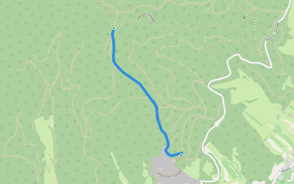 Kačja vas - Grmada walking route map in Planina
