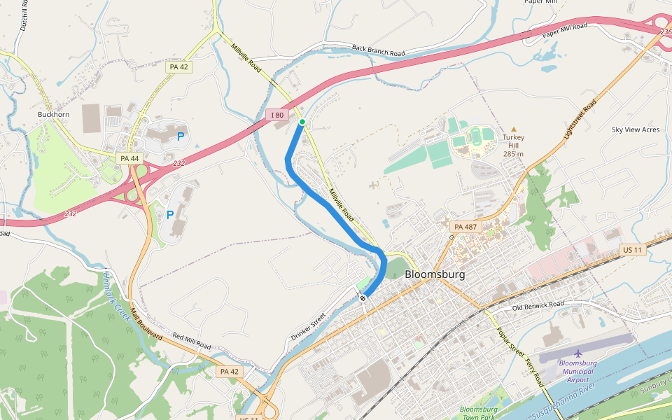 Bloomsburg Rail-Trail walking route map in Bloomsburg