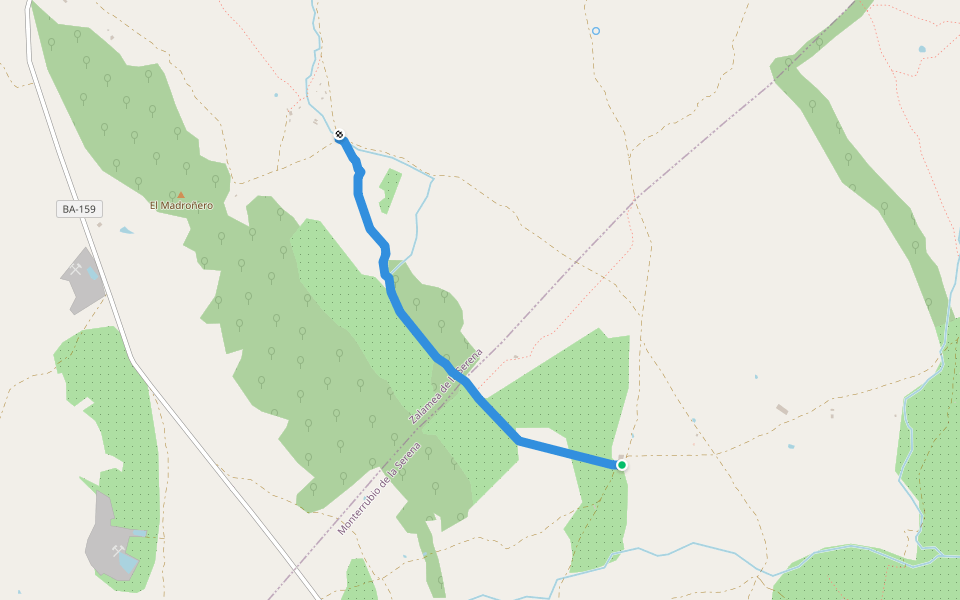 Camino de las Yeguas walking route map in Monterrubio de la Serena