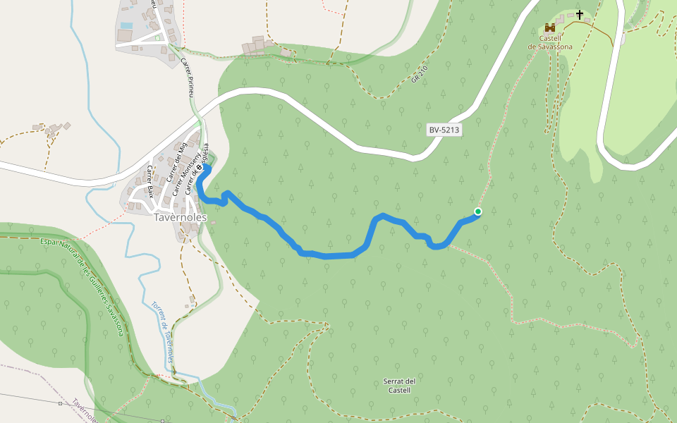 Corriol de Font Baronesa a Tavèrnoles walking route map in Tavèrnoles