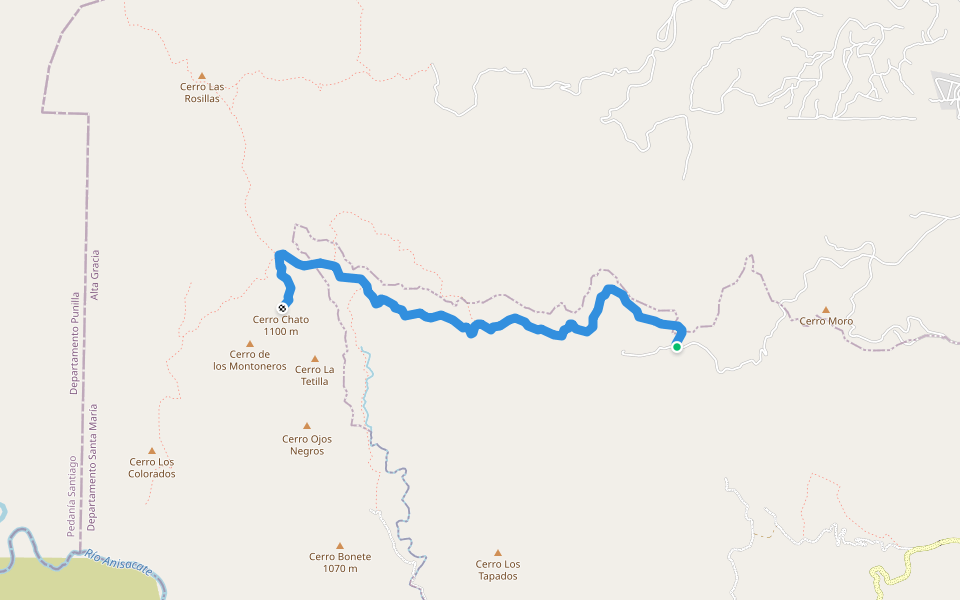 Camino a Cerro Chato walking route map in Alta Gracia