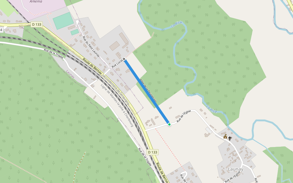 Allée de la Peupleraie walking route map in Launay