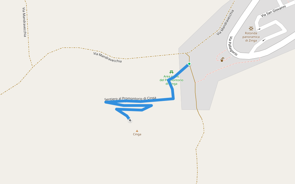 Sentiero al Promontorio di Cinga walking route map in Zinga