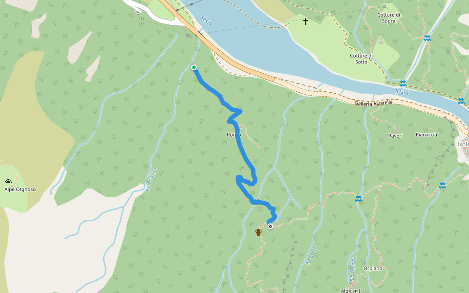 Sentiero Piè di Alzarella - Alpi di Alzarella walking route map in Riva Valdobbia
