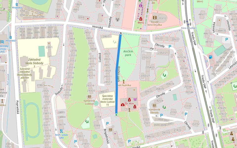 Aničkin park walking route map in Košice