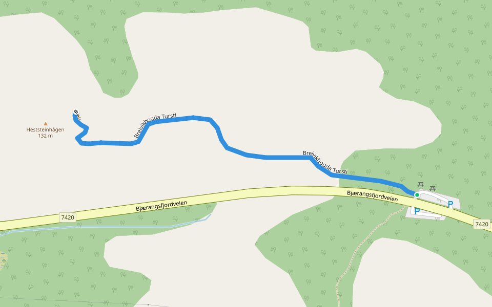 Breivikhogda Tursti walking route map in Ytre Kjelddal