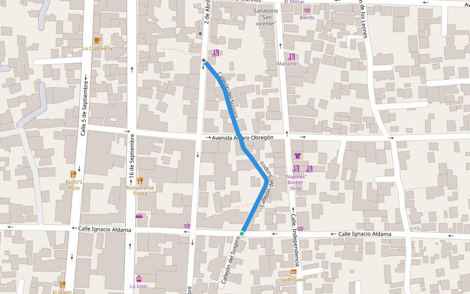 Callejón del Suspiro walking route map in Juchitán de Zaragoza