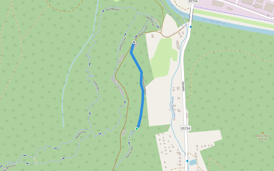 Arboretum trail walking route map in Vsetín