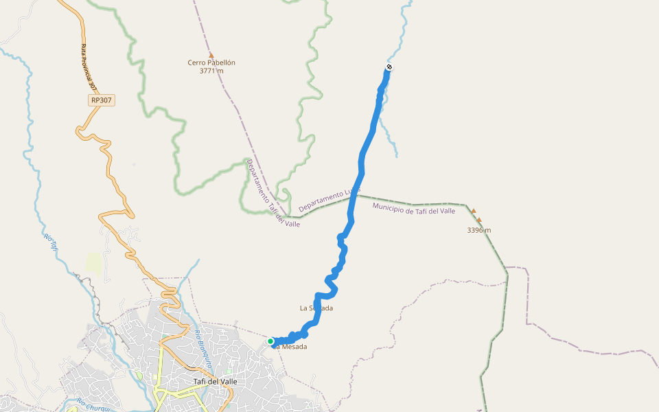 Sendero Tafí del Valle - La Ciénaga walking route map in San Miguel de Tucumán