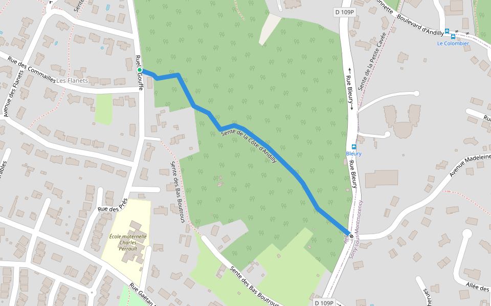 Sente de la Côte d'Andilly walking route map in Andilly