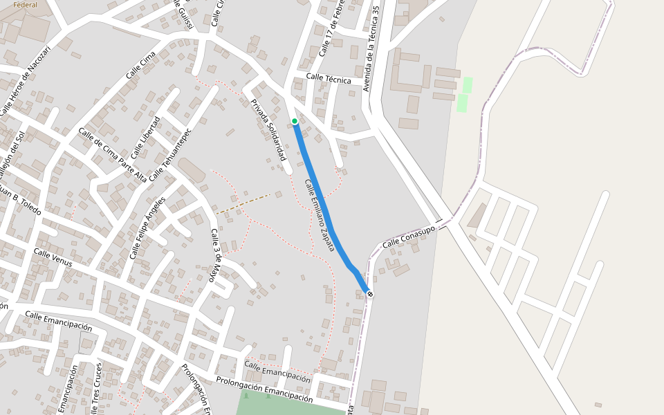Calle Emiliano Zapata walking route map in Santo Domingo Tehuantepec