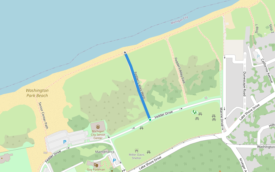 Fedder’s Alley West walking route map in Michigan City