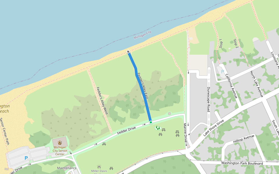 Fedder’s Alley East walking route map in Michigan City