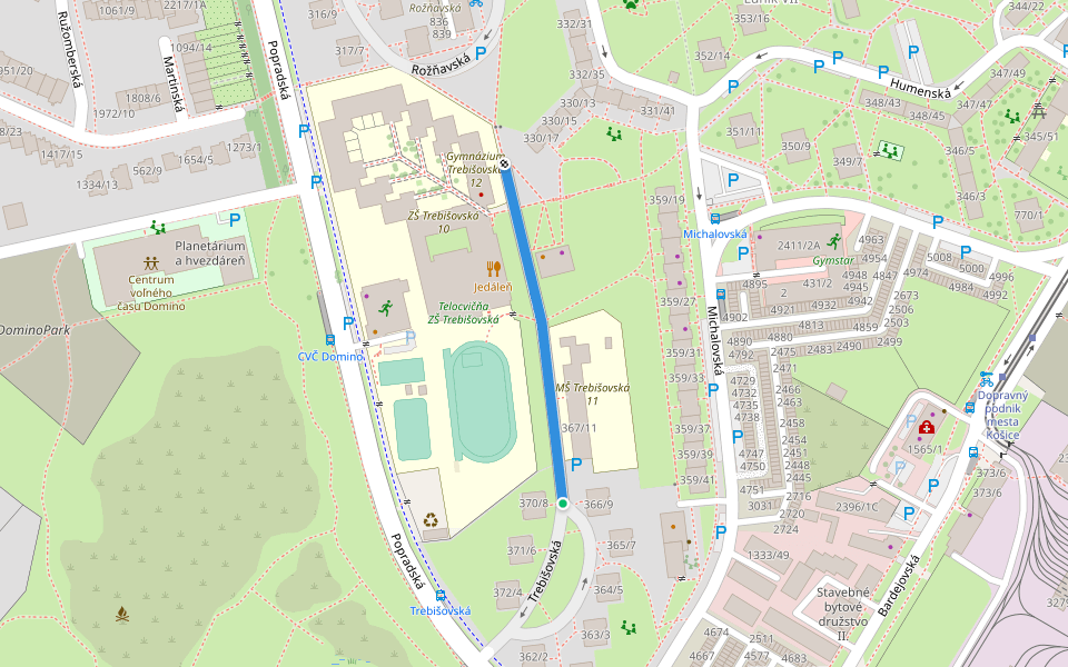 Trebišovská walking route map in Košice