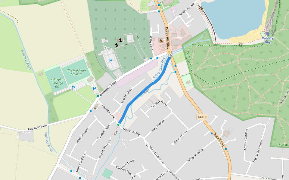 R141 walking route map in Ruislip