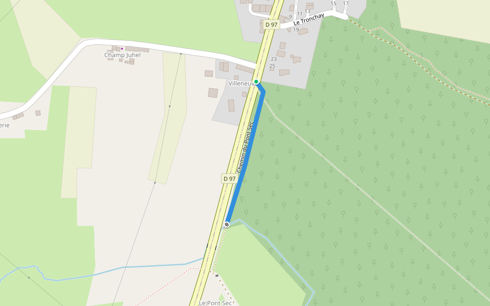 Chemin du Pont Sec walking route map in Mouazé