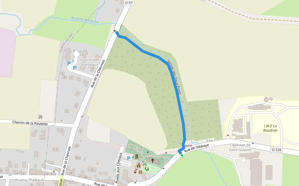 Sentier des Deux Ponts walking route map in Saint-Sulpice-la-Forêt