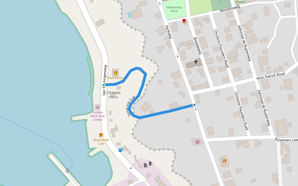 Tompi Hill Trail walking route map in Oranjestad