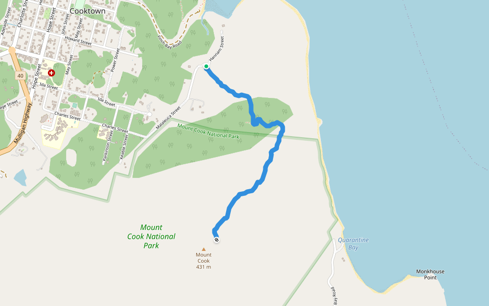 Mount Cook summit walking track walking route map in Cooktown