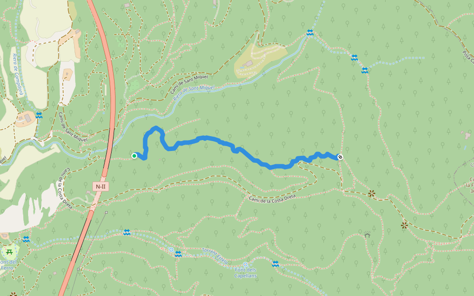 Bassa dels porcs walking route map in Girona