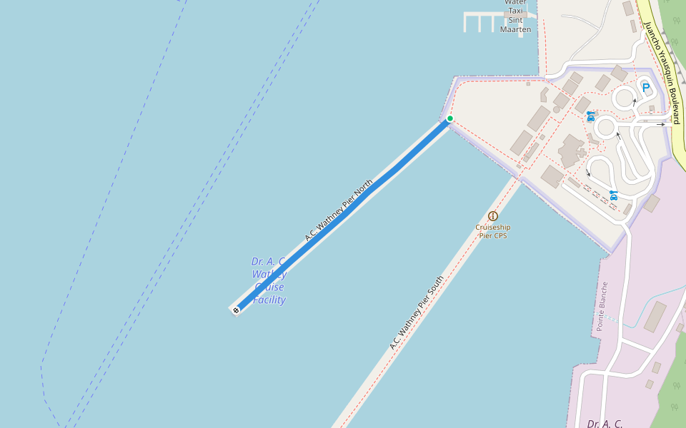 A.C. Wathney Pier North walking route map in Cole Bay