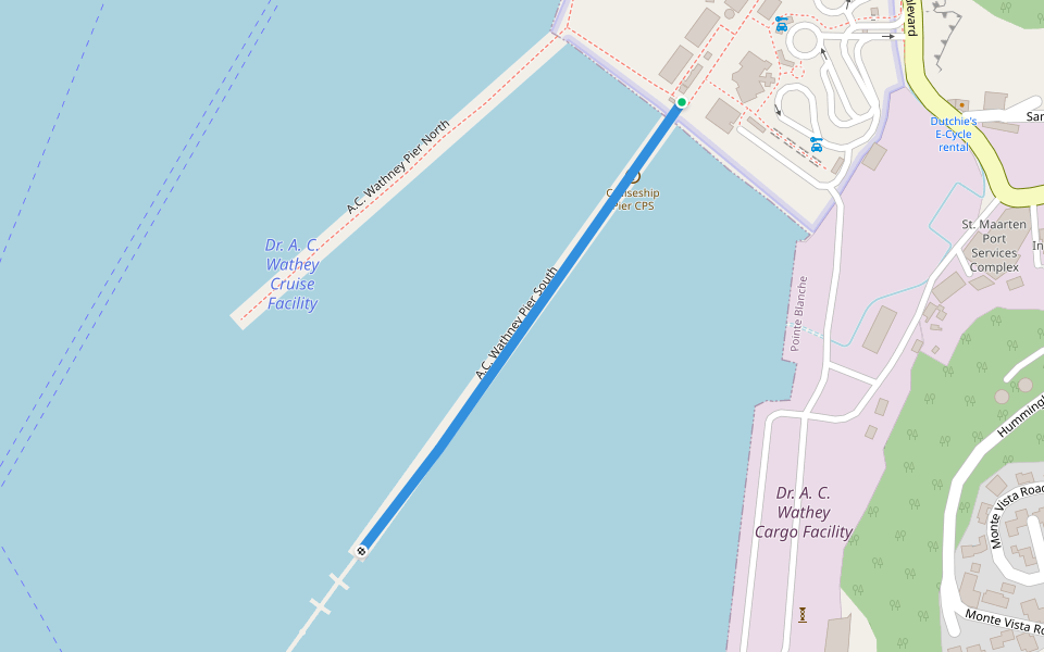 A.C. Wathney Pier South walking route map in Cole Bay