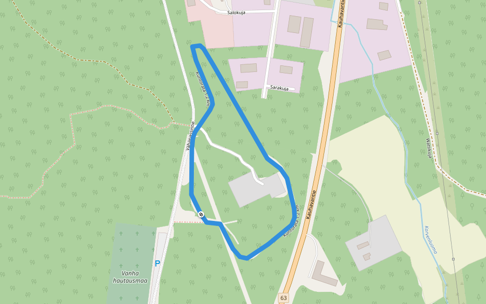 Kuntorata 1,2 km walking route map in Kauhava