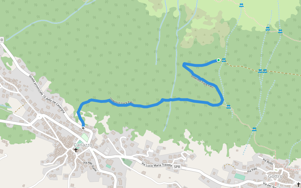 Downhill track Palu walking route map in Carlazzo