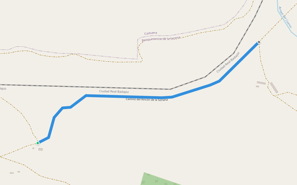 Camino del Rincón de la Soriana walking route map in Benquerencia de la Serena