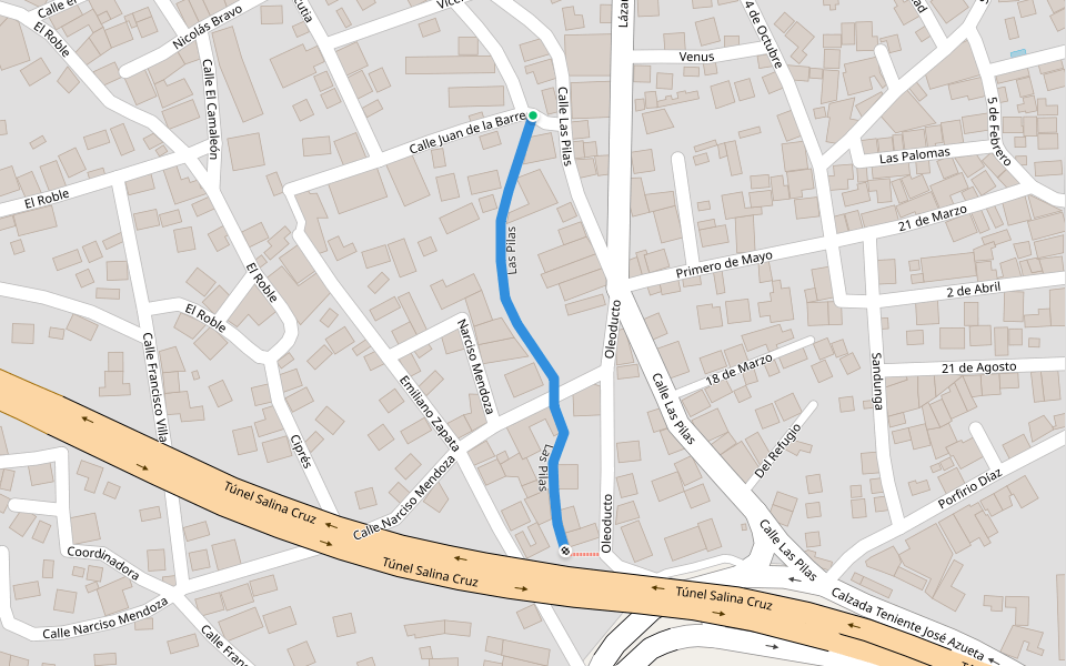 Las Pilas walking route map in Salina Cruz