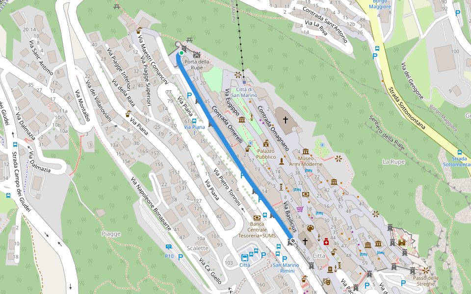 Contrada delle Mura walking route map in Città di San Marino
