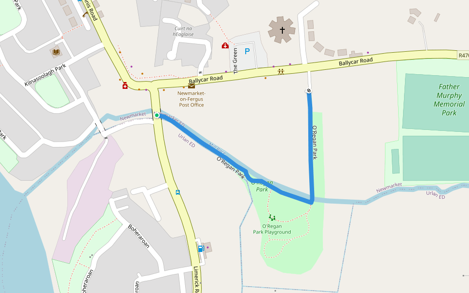 O'Regan Park walking route map in Newmarket on Fergus