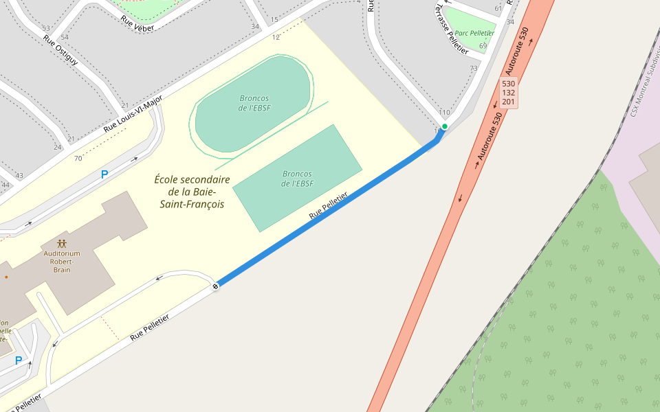 Rue Pelletier walking route map in Salaberry-de-Valleyfield