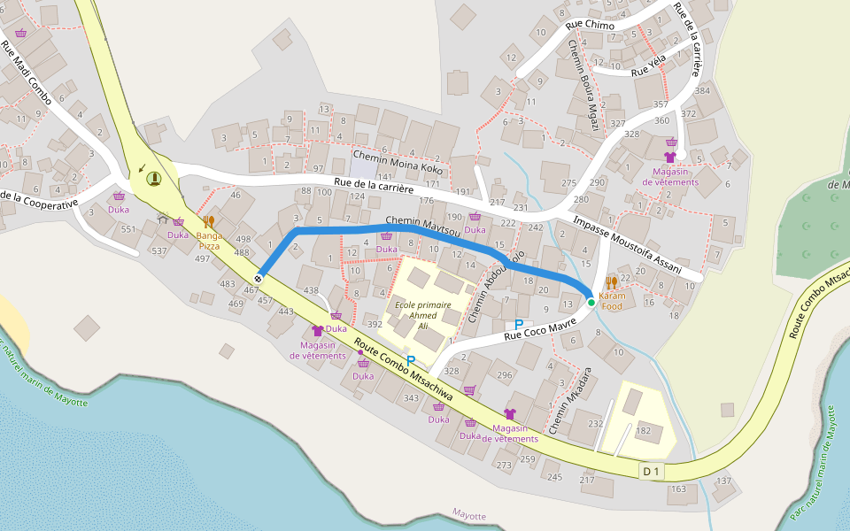 Chemin Maytsou walking route map in Tsingoni